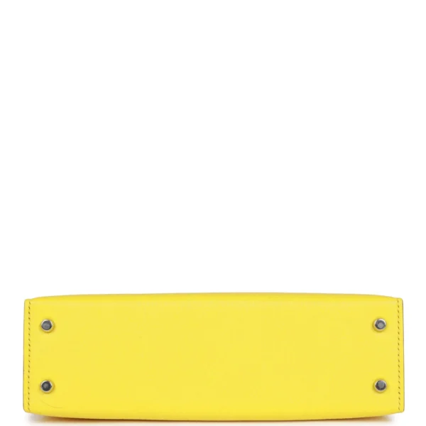 حقيبة هيرميس Kelly Sellier 20 Jaune Citron Chèvre مع إكسسوارات معدنية من البلاديوم