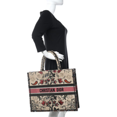 CHRISTIAN DIOR Canvas Embroidered Large Broderie Dior Flowers Book Tote Multicolor