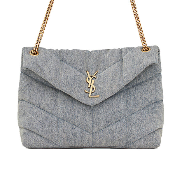 YSL Puffer Medium Chain Bag in Denim and Smooth Leather