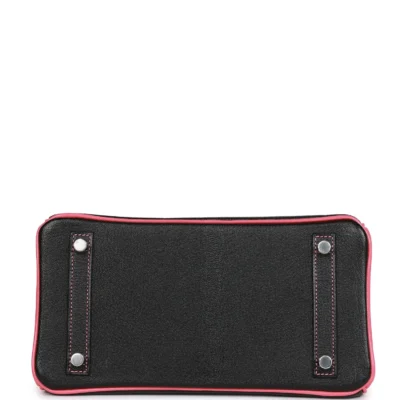 Hermès Special Order HSS Birkin 25 Rose Azalee Chèvre gebürstet Tasche in Schwarz mit Palladiumbeschläge