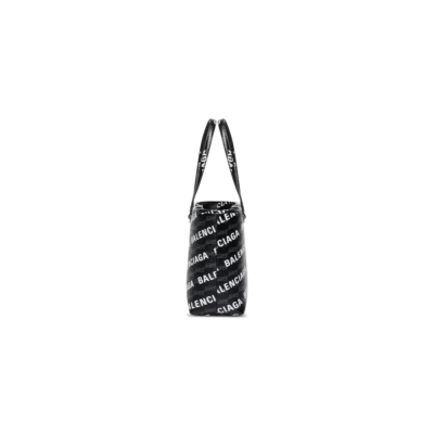 WOMEN'S SIGNATURE MEDIUM EAST-WEST SHOPPER BAG BB MONOGRAM COATED CANVAS AND ALLOVER LOGO IN BLACK