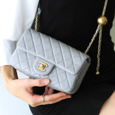 13340171309967855_eb92c7cc-fd1a-43cd-82b7-1dc732c2de0a FLAP BAG 20CM GREY LAMBSKIN GOLD HARDWARE