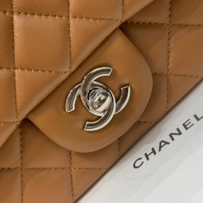 13346764036901347_ce2fd3d2-270a-4e81-8796-1776b779dced MINI SQUARE FLAP BAG 17CM BROWN LAMBSKIN SILVER HARDWARE
