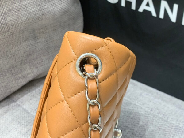 13346764038717829_24813904-657e-43cc-8458-cd5e289870a4 MINI SQUARE FLAP BAG 17CM BROWN LAMBSKIN SILVER HARDWARE