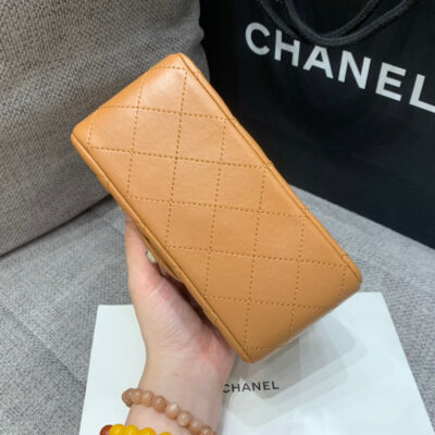 13346764040517933_ee2de4b7-3b53-4b21-858e-19bc30aa18f9 MINI SQUARE FLAP BAG 17CM BROWN LAMBSKIN SILVER HARDWARE