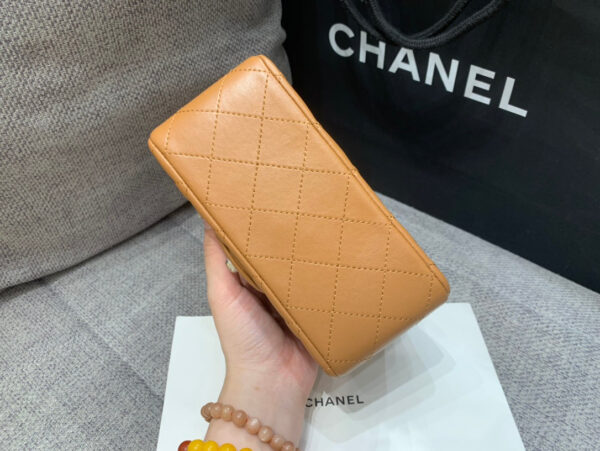 13346764040517933_ee2de4b7-3b53-4b21-858e-19bc30aa18f9 MINI SQUARE FLAP BAG 17CM BROWN LAMBSKIN SILVER HARDWARE