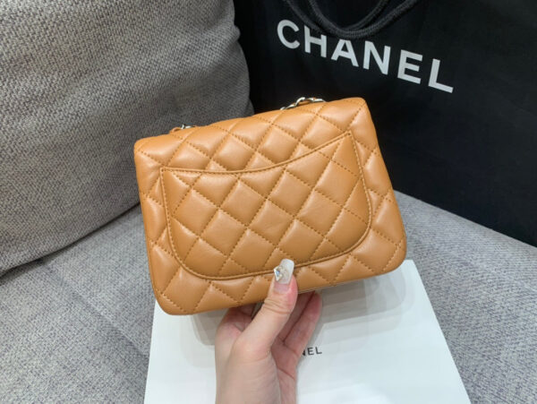 13346764042084131_b334b774-4788-418e-8e5a-a919a3d487c9 MINI SQUARE FLAP BAG 17CM BROWN LAMBSKIN SILVER HARDWARE