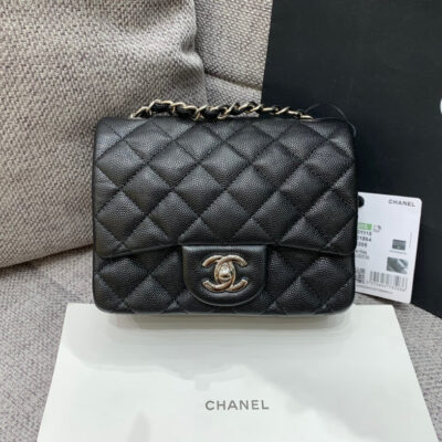 13346765060324911_100bd892-321d-4dcc-b395-477cf93ebf48 MINI SQUARE FLAP BAG 17CM BLACK CAVIAR SILVER HARDWARE