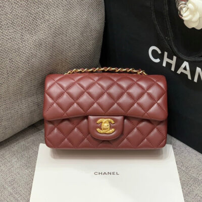 13346766828713665_e3c0cc56-c7cd-49d6-b846-6a5ed6981353 MINI RECTANGLE FLAP BAG 20CM BURGUNDY LAMBSKIN GOLD HARDWARE
