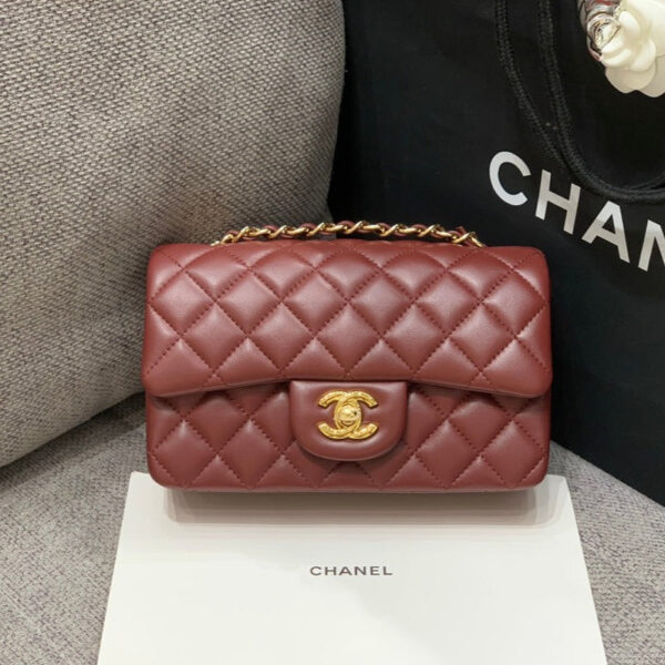 13346766828713665_e3c0cc56-c7cd-49d6-b846-6a5ed6981353 MINI RECTANGLE FLAP BAG 20CM BURGUNDY LAMBSKIN GOLD HARDWARE