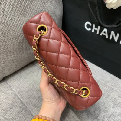 13346766886299973_0cc228d6-2573-4fe5-883e-dfe4297ed72d MINI RECTANGLE FLAP BAG 20CM BURGUNDY LAMBSKIN GOLD HARDWARE