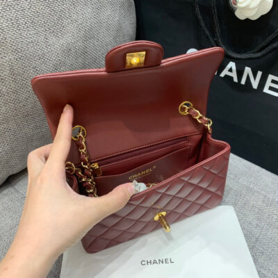 13346766891071078_a4e18457-7b19-4b98-a998-39ba4e096744 MINI RECTANGLE FLAP BAG 20CM BURGUNDY LAMBSKIN GOLD HARDWARE