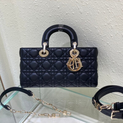 13350670132989076_dde9cac2-2e60-4249-85a6-b3cd535639a1 MEDIUM LADY D-JOY 26 BLACK LAMBSKIN