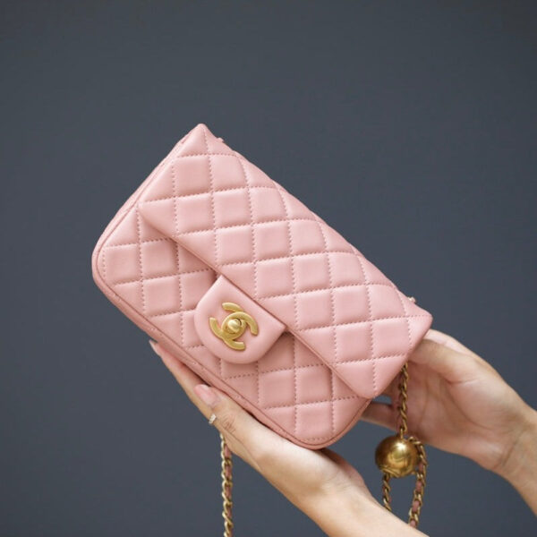 13350819871445531_9cd6bd37-f30d-4bdb-90c9-5cd79b31bfcd MINI RECTANGLE FLAP BAG 20CM PINK LAMBSKIN GOLD HARDWARE