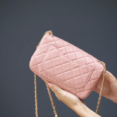 13350819884344408_1546469a-fa38-4231-8e14-6593a8ccbd80 MINI RECTANGLE FLAP BAG 20CM PINK LAMBSKIN GOLD HARDWARE