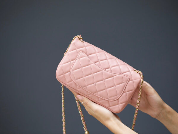 13350819884344408_1546469a-fa38-4231-8e14-6593a8ccbd80 MINI RECTANGLE FLAP BAG 20CM PINK LAMBSKIN GOLD HARDWARE