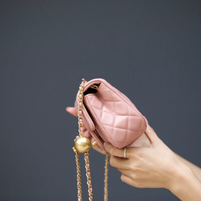 13350819886308625_99bc14e2-5c6d-4344-857c-f76e9e39e06a MINI RECTANGLE FLAP BAG 20CM PINK LAMBSKIN GOLD HARDWARE