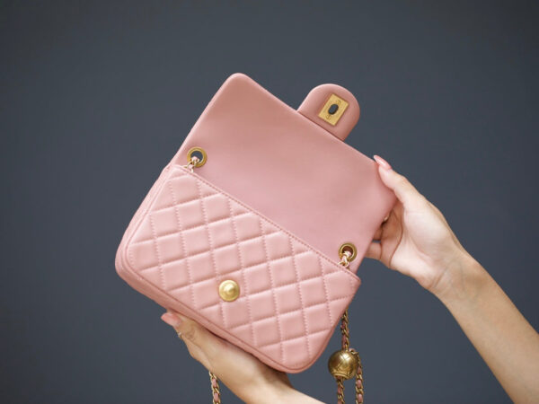 13350819890133805_63b24cf1-e8d1-48d7-b538-3a002cbbee29 MINI RECTANGLE FLAP BAG 20CM PINK LAMBSKIN GOLD HARDWARE