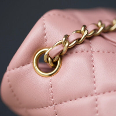 13350819896214475_517abe48-1f92-4bfa-a3bb-73a2cb8ff293 MINI RECTANGLE FLAP BAG 20CM PINK LAMBSKIN GOLD HARDWARE