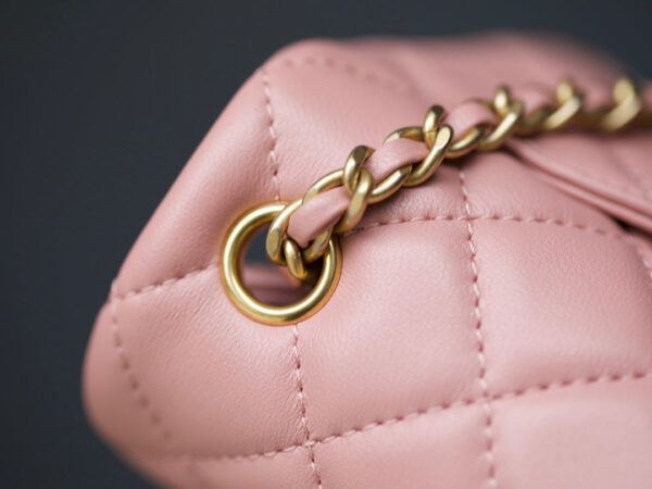 13350819896214475_517abe48-1f92-4bfa-a3bb-73a2cb8ff293 MINI RECTANGLE FLAP BAG 20CM PINK LAMBSKIN GOLD HARDWARE