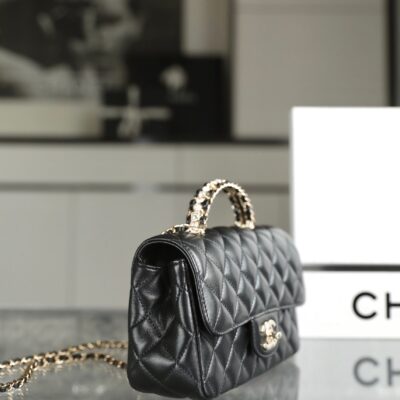 13350823888870857_9ea5fd6a-0e05-4cec-acb3-9ce49f425133 MINI RECTANGLE FLAP BAG TOP HANDLE 20CM BLACK LAMBSKIN SILVER HARDWARE