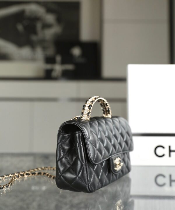 13350823888870857_9ea5fd6a-0e05-4cec-acb3-9ce49f425133 MINI RECTANGLE FLAP BAG TOP HANDLE 20CM BLACK LAMBSKIN SILVER HARDWARE