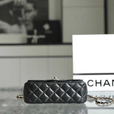 13350823892393756_70c273a4-d9c5-4422-84ae-16e210fe14a8 MINI RECTANGLE FLAP BAG TOP HANDLE 20CM BLACK LAMBSKIN SILVER HARDWARE