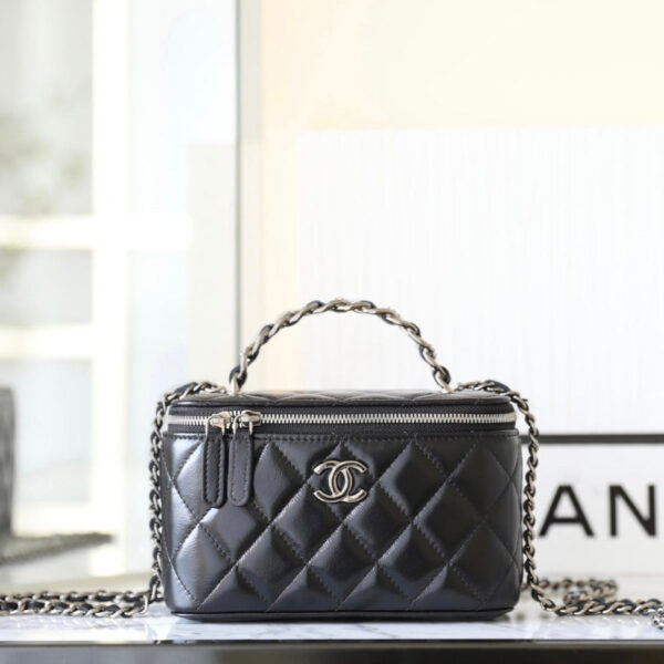 13350828566155493_ac987758-6f99-4dc7-9602-ab7824f18c5d CC VANITY CASE 17 BLACK LAMBSKIN SILVER HARDWARE