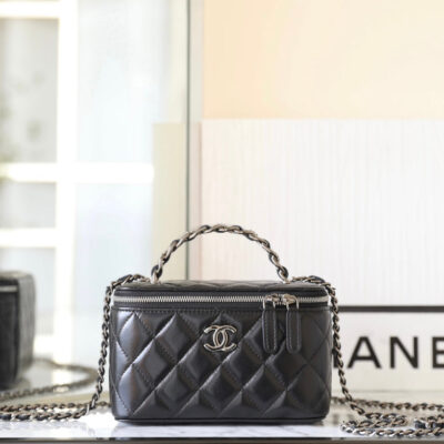 13350828584073644_dd14cb64-6364-46f1-971f-4868afa9b326 CC VANITY CASE 17 BLACK LAMBSKIN SILVER HARDWARE
