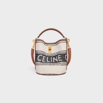13acc65984a7102d68956c6026771f00 TEEN BUCKET 16 IN STRIPED TEXTILE WITH CELINE JACQUARD WHITE / BLACK