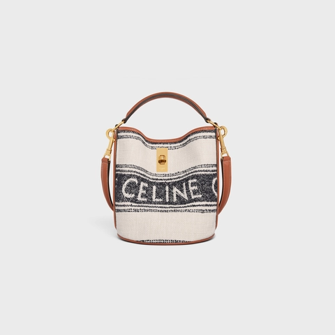 TEEN BUCKET 16 IN STRIPED TEXTILE WITH CELINE JACQUARD WHITE / BLACK