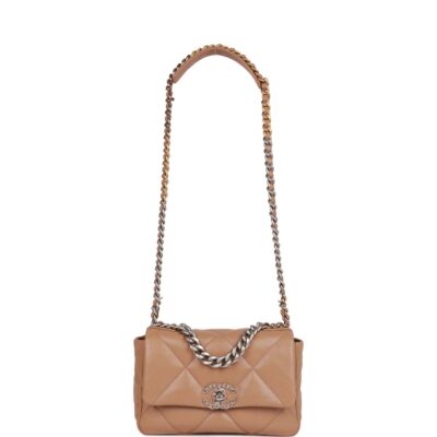 13e0a0ab67aeb1d70c387f9da05e6701 Chanel Medium 19 Flap Bag Beige Calfskin Mixed Hardware