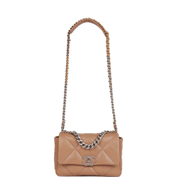 13e0a0ab67aeb1d70c387f9da05e6701 Chanel Medium 19 Flap Bag Beige Calfskin Mixed Hardware