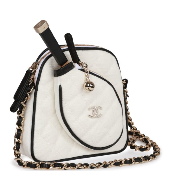 1400ba2dbcb19ca860c277d56bb7096e Chanel "Monte-Carlo" Mini Crossbody Tennis Bag White Canvas Light Gold Hardware