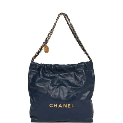 146128a0b50f0f7a509ef75baaf96563 Chanel Large 22 Bag Navy Lambskin Antique Gold Hardware