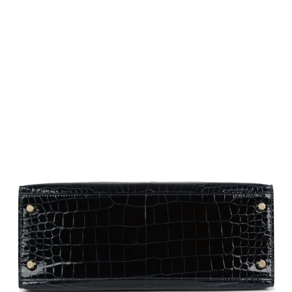 Hermès Kelly Sellier 28 Bleu Baltique Shiny Porosus Crocodile Gold Hardware