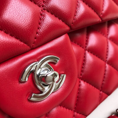 FLAP BAG MEDIUM 25CM RED LAMBSKIN SILVER HARDWARE