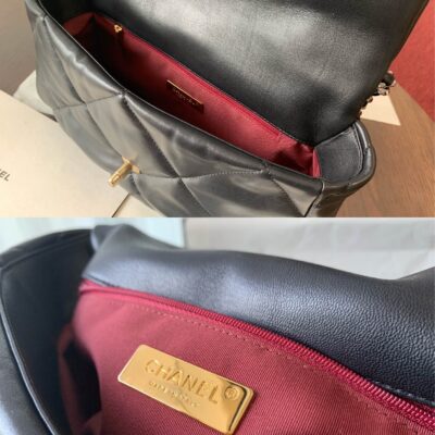 19 FLAP BAG 30 BLACK GOATSKIN GOLD HARDWARE
