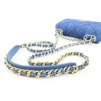 Chanel Wallet on Chain 22p Silver Gold Quilted 19 Flap Woc S126c49 Blue Denim Cross Body Bag