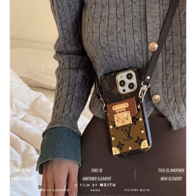 Stylish LV iPhone Case with Card Holder & Crossbody Strap