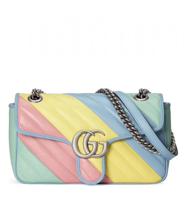 古驰 GG Marmont Colorful Matelasse 标识搭扣顶部 Sale 链条 Crossbody Online 银色迷你女士单肩包