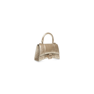 WOMEN'S HOURGLASS XS HANDBAG METALLIZED CROCODILE EMBOSSED IN GOLD