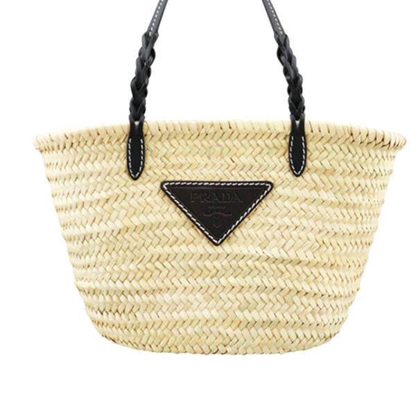Prada Woven Palm and Leather Tote in Black