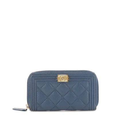 Chanel Boy Zip Around Wallet Quilted Caviar Small