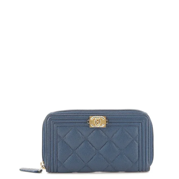 Chanel Boy Zip Around Wallet Quilted Caviar Small