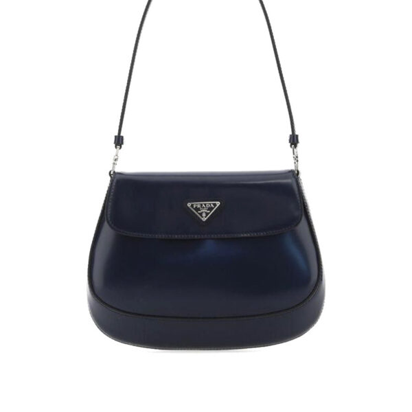 Prada Cleo Brushed Leather Shoulder Bag with Flap in Baltic Blue