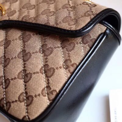 18cc69122ab4037fb95e29b9e59ed419 Gucci GG Marmont Logo Pattern Double G Magnetic Buckle Apricot Canvas & Black Leather Female Shiny Golden Chain Handbag 443497 HVKEG 9772