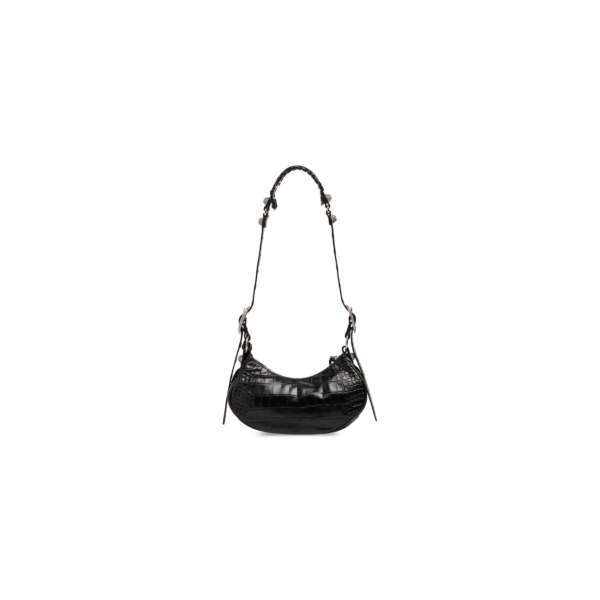 WOMEN'S LE CAGOLE XS SHOULDER BAG CROCODILE EMBOSSED WITH RHINESTONES IN BLACK