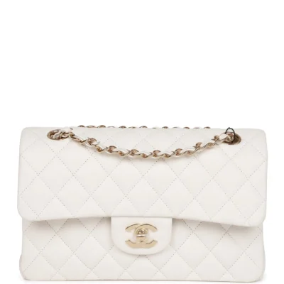 19bdee8b6549adc5972d4edce957bc30 Chanel Small Classic Double Flap White Caviar Light Gold Hardware