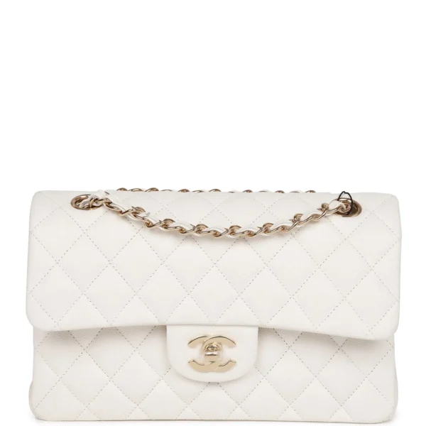 Chanel Small Classic Double Flap White Caviar Light Gold Hardware
